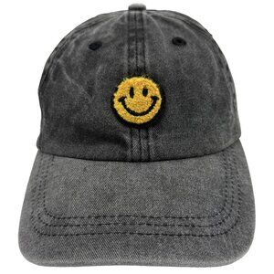 Charcoal Washed Dad Cap with Yellow Smiley Face Patch — Snapback